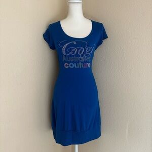 COOGI Australian Couture Royal Blue Rhinestone Twist Back Dress XL Y2K Mcbling